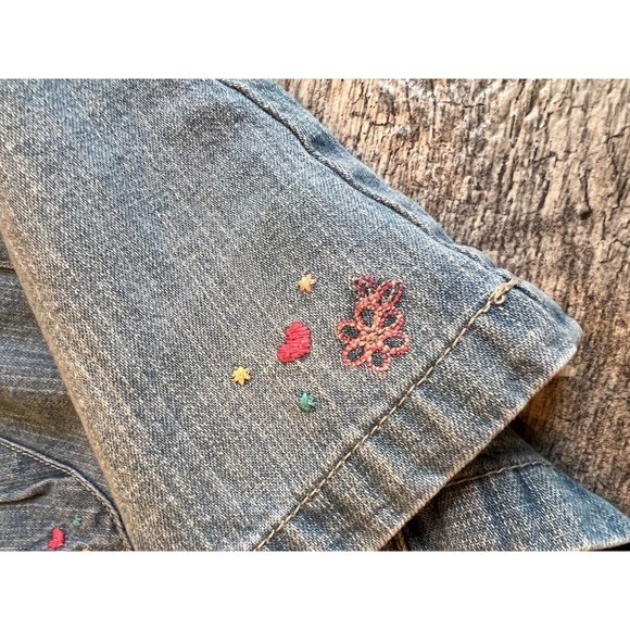 OshKosh B'Gosh Denim Dress 24 Months Overall Bibs bib‎ Vestbak embroidered heart - Picture 5 of 9